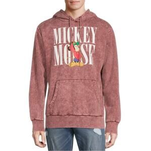Men’s Disney Red Mineral Wash Retro Mickey Mouse Graphic Hoodie Size 3XL